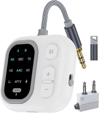 OEM Transmisor/receptor Bluetooth 5.3 Para Aviones, Transmisor De Audio Inal&aacute;mbrico Con Conector De 3,5 Mm, Compatible Con 2 Auriculares, Aptx Adaptativo,