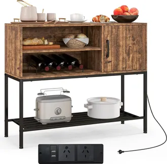 Costway Costway - Credenza Buffet Da Cucina, Mobile Da Cucina Con Prese Elettriche E Porte Usb, Con Portabottiglie E Mensole, Per Sala Da Pranzo, Soggiorno E 