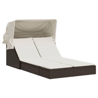 vidaXL Vidaxl - Tumbona Doble Con Capota Y Cojines Rat&aacute;n Sint&eacute;tico Marr&oacute;n
