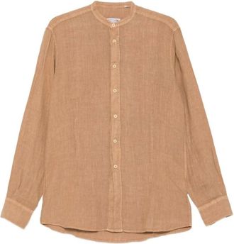 Daniele Alessandrini 20 Camicia Lino C/coreana - Heren - Casual Overhemden - Bruin - 3XL - Katoen - Overhemden
