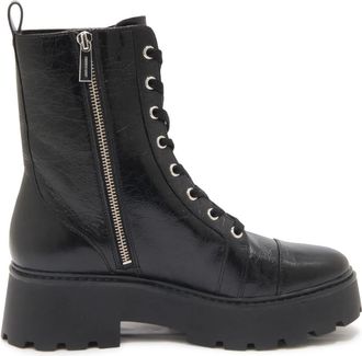 Michael Kors Vintage Effect Anfibio Bootie Leer Zwart - Dames - Veterlaarzen - Zwart - 38 EU - Leer - Schoenen