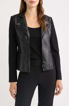 Anne Klein Faux Leather Moto Jacket in Black at Nordstrom, Size X-Large