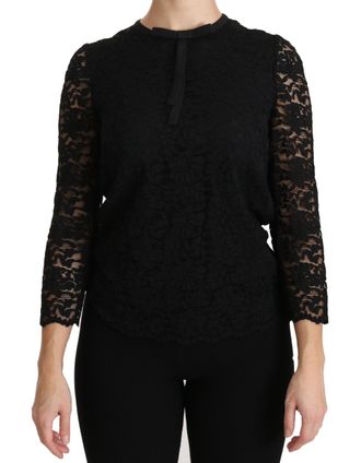 Dolce & Gabbana Womens Lace Bow Top 34 Sleeve Style - Black Nylon - Size EU 40 (Womens)