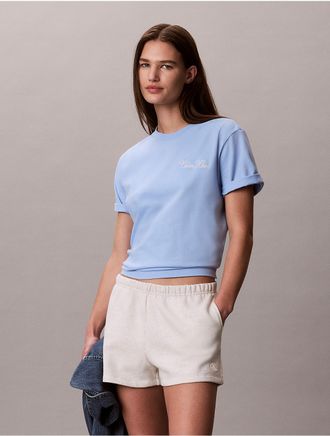 Calvin Klein Jeans Calvin Klein Womens Cursive Calvin Klein Graphic Boxy Tee - Bright Blue - XL