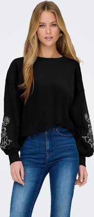 Only Sweatshirt ONLY ONLBROOKE L/S O-NECK FLOWER SWT, Damen, Gr. XS, schwarz detail:boho butterfly (cloud dancer), Sweatware, Obermaterial: 60% Baumwolle, 