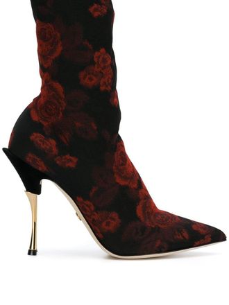 Dolce & Gabbana rose patterned sock boots - women - Polyamide/Spandex/Elastane/Polyester/Polyamide/Polyester/Leather/Leather/Spandex/Elastane - 37