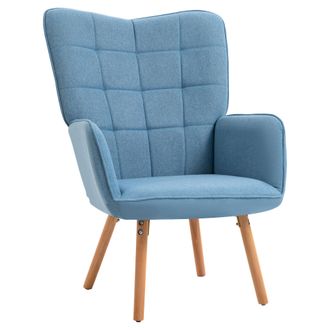 HOMCOM Homcom - Butaca De Sal&oacute;n Moderna Silla De Ocio Con Respaldo Alto Reposabrazos Tela De Lino Y Patas De Madera De Haya Para Cocina 71x76x101 Cm