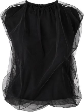 Meimeij Blusa sin mangas con cuello redondo y capa de tul - Tops - Mujer - Negro - S