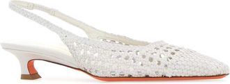 Santoni Perforated Leather Slingback Heel - White