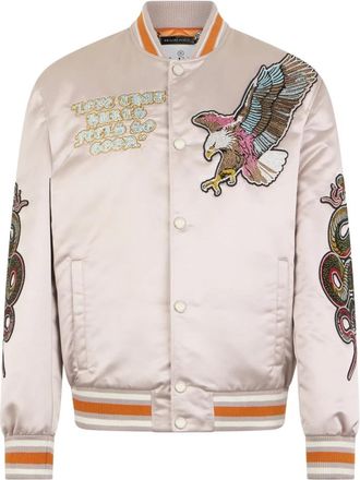 Philipp Plein Shiny Satin Bomber Tattoo Patches Strass - Heren - Bomber jackets - Beige - M - Nylon - Jassen