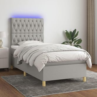 vidaXL Vidaxl - Cama Box Spring Colch&oacute;n Y Luces Led Tela Gris Claro 100x200 Cm