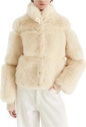 Patrizia Pepe Korte Fluffy Jas - Dames - Jassen - Beige - S - Wol - Jassen