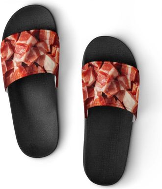 Generic Pork Meat Sliced Cubes Shower Shoes Slipper for Women Men Beach Slippers Quick Drying Non Slip Open-Toe Sandals