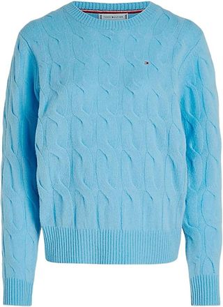Tommy Hilfiger Klassieke Cable-Knit Trui - Dames - Ronde hals truien - Blauw - M - Wol - Truien & Vesten