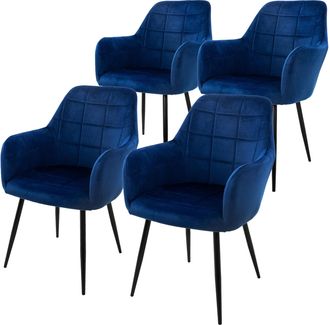 ML Design Ml-design - Ecd Germany Juego De 4 Sillas De Comedor Con Respaldo Y Reposabrazos Azul Oscuro Asiento De Terciopelo Tapizado Sill&oacute;n Con Patas De Metal 