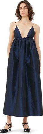 Ganni Sodalite Blue Shiny Taffeta Strap Dress Size 16 Polyester Womens