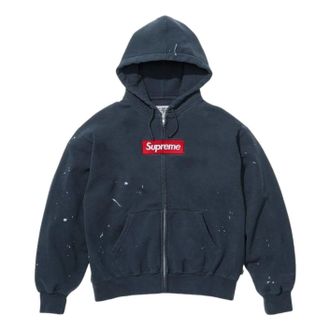 SUPREME x MM6 Maison Margiela Box Logo Zip Up Hooded Sweatshirt Navy SUP-SS26-100-NVY