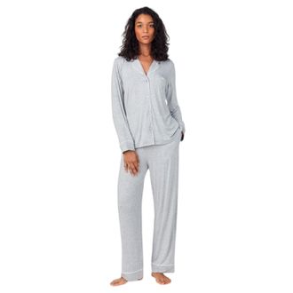 DKNY Dames Contrast Piping Lange Pyjama Set (Grijs)