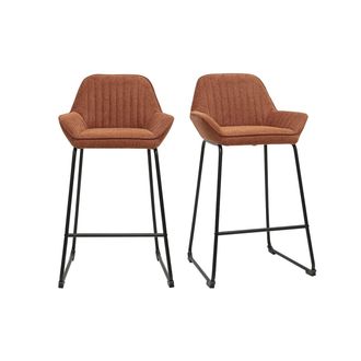 Miliboo Taburetes De Bar En Tela Efecto Terciopelo Texturizado Color Tierra Quemada Y Metal Negro H68 Cm (lote De 2) Ronnie