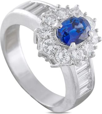 Luxury Bazaar Platinum ring met saffier en diamant - Zilver