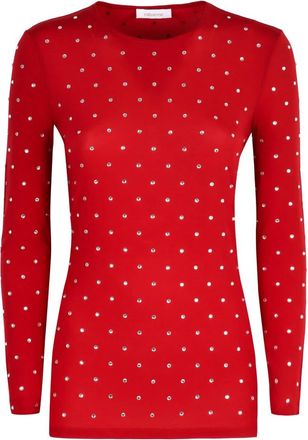 Paco Rabanne Rhinestone Top met Lange Mouwen - Dames - Longsleeves - Rood - M - Rayon - Tops