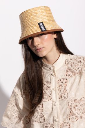 Moschino Straw Hat With Logo Patch, Unisex, Beige