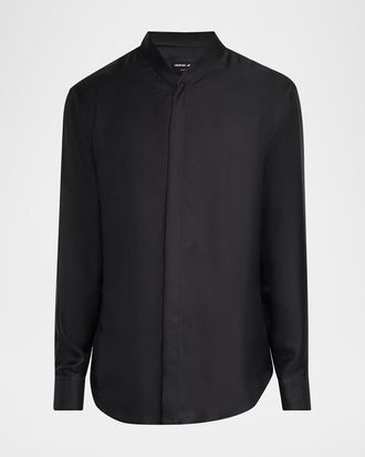 Giorgio Armani Mens Silk Dress Shirt with Stand Collar
