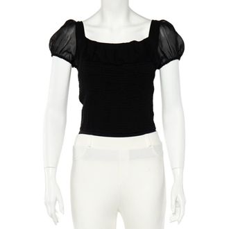 Emporio Armani Black Silk Smocked Sheer Top