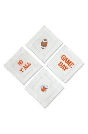 Tiramisu Set of 4 Embroidered Linen Napkins in Orange at Nordstrom Rack