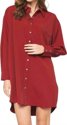 Entro Sheri Long-Sleeve Shirt Dress In Burgundy