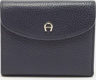Aigner Dark Blue Leather Logo Trifold Wallet