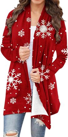 Generic 2025 Christmas Cardigan Jacket UK Trendy Long Sleeve Lightweight Open Front Tops Funny Xmas Tree Snowflake Ugly Elk Print Shirts Casual Loose Fit Blou