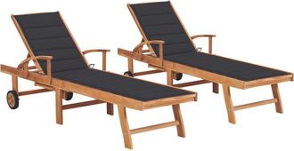vidaXL Vidaxl - Tumbonas 2 Unidadesds Madera Maciza De Teca Con Coj&iacute;n Antracita