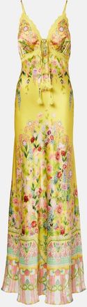 Camilla Abito lungo in charmeuse di seta con stampa