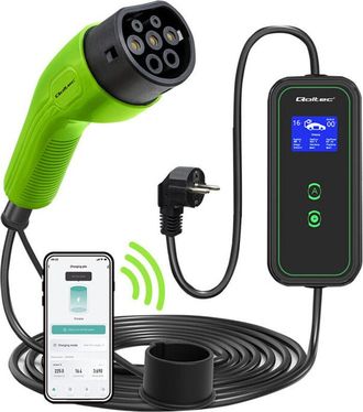 OEM Cargador M&oacute;vil Qoltec Para Coche El&eacute;ctrico Ev Con Regulaci&oacute;n 2 En 1 Tipo 2 3,5 Kw 230 V Wi-fi Lcd Port&aacute;til Wallbox 5 M