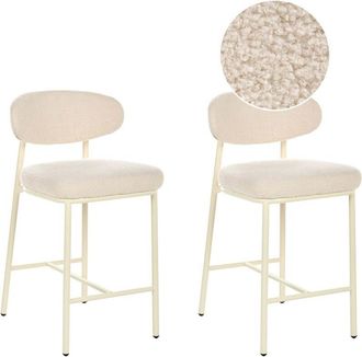 Beliani Set of 2 Bar Chairs Light Beige Boucle Armless Iron Legs Protective Caps Retro Design Dining Room Seating UNITY
