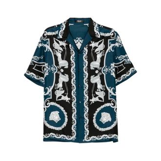 Versace Short Sleeve Shirts, male, Multicolor, 3XL, Printed Silk Twill Slim Shirt