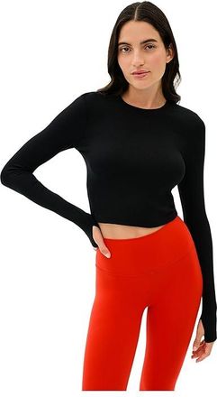 SPLITS59 Louise Rib Long Sleeve Crop Womens Clothing Black : MD, Modal/Spandex