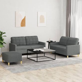 vidaXL Vidaxl - Juego De Sof&aacute;s Con Cojines 3 Piezas Tela Gris Oscuro