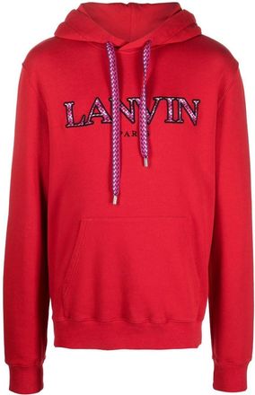 Lanvin logo appliqué cotton-jersey hoodie - men - Cotton/Polyester - M - Red
