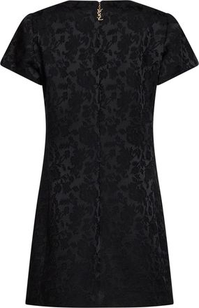 Saint Laurent Womens Mini Dress Black Floral Jacquard Satin Acetate