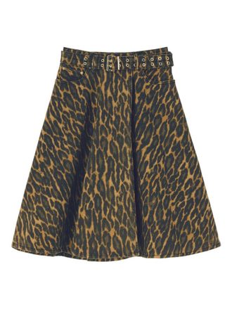 Ganni Olive Animal Print Midi Skirt