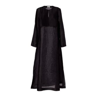 Tory Burch Linen and Silk Kaftan - female - Tory Burch - Maxi Dresses - Black - L - Dresses