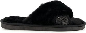 Dune London Ladies Winta Diamante Cross Strap Faux Fur Slippers Size S Black