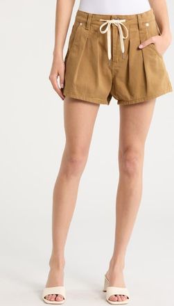 Blank NYC Drawstring Waist Pleated Cotton Twill Shorts in Iced Tea at Nordstrom, Size 24