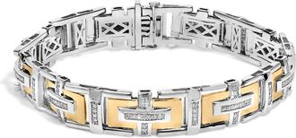 House of Brilliance Mens 10K Yellow Gold Plated Silver Diamond Accent Geometric Link Bracelet
