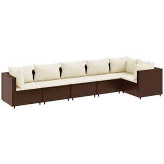 vidaXL Set Muebles De Jard&iacute;n 6 Piezas Y Cojines Rat&aacute;n Sint&eacute;tico Marr&oacute;n Vidaxl