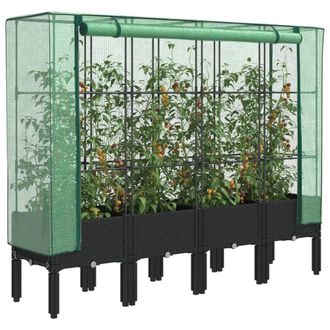 Berkfield Home Raised Bed with Greenhouse Cover Rattan Look 160x40x140 cm in Black | Size: 160 x 40 x 140 cm