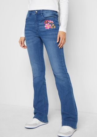 Bonprix Bootcut-Jeans BONPRIX, Damen, Gr. 38, N-Gr, blau (blau denim used), Obermaterial: 82% Baumwolle, 17% Polyester, 1% Elasthan, slim fit, Jeans Bootcut-J