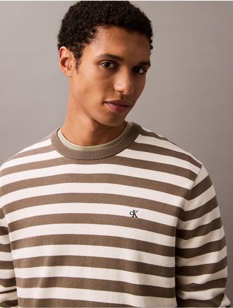 Calvin Klein Jeans Calvin Klein Mens Smooth Cotton Stripe Classic Sweater - Grey - XS